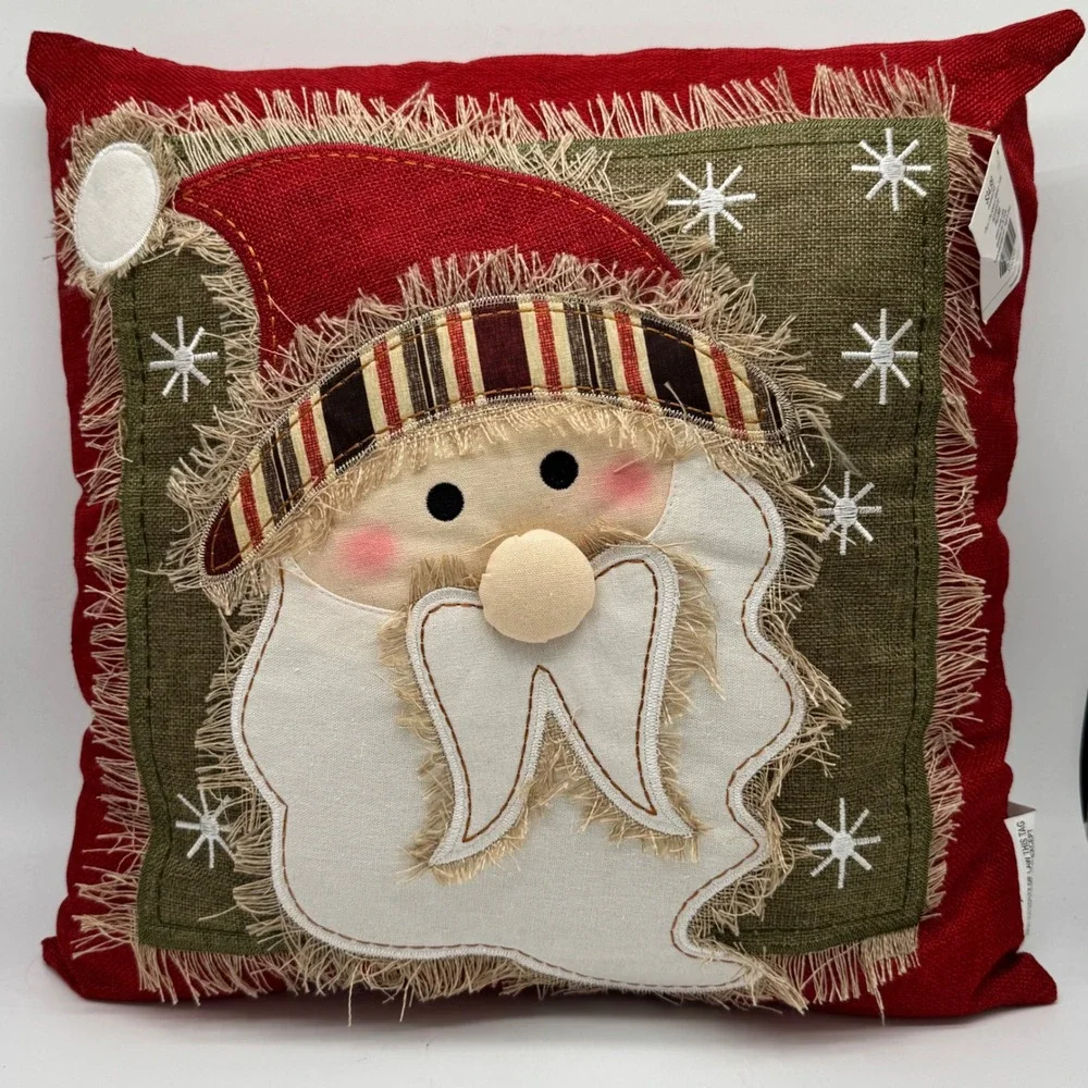 Hobby Lobby Rustic Burlap Applique Santa Face Christmas Throw Pillow 17x17